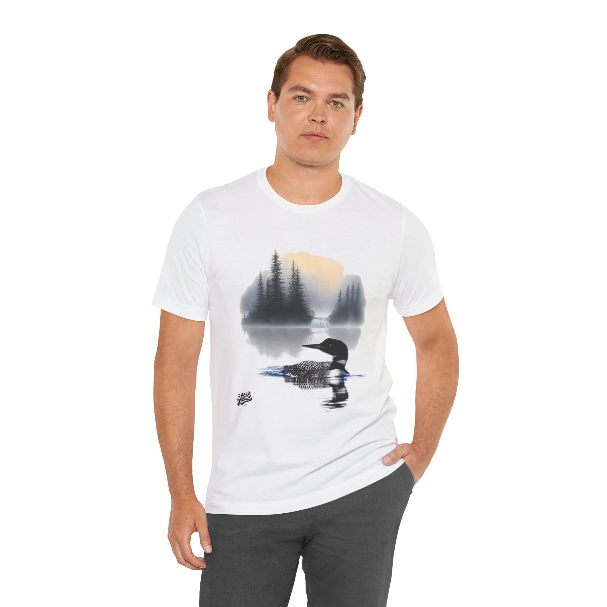 Silent Waters – Fine Art Nature Tee. A refined expression of northern stillness. Designed as wearable art—composed with the same balance and restraint found in gallery pieces.