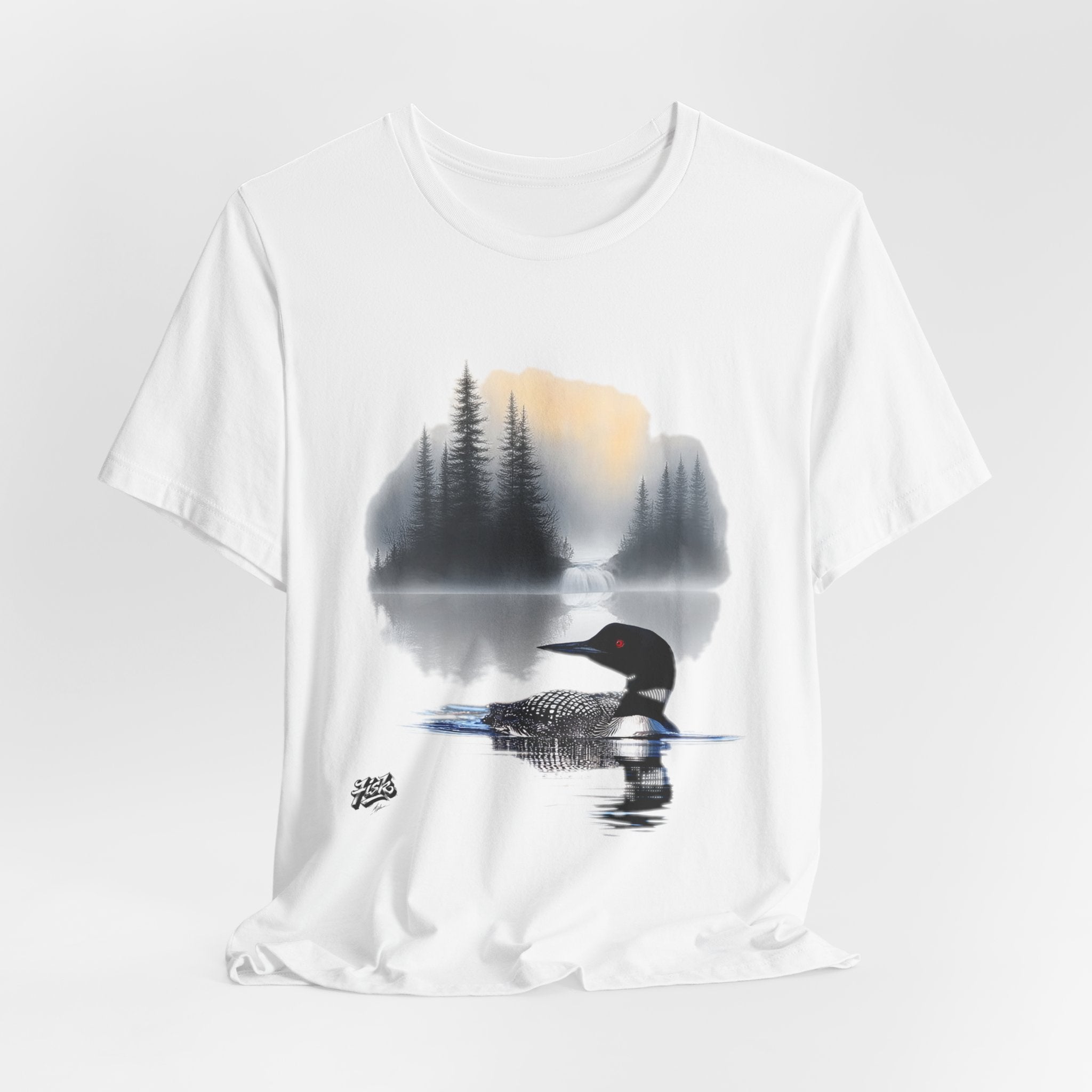 Silent Waters – Fine Art Nature Tee. A refined expression of northern stillness. Designed as wearable art—composed with the same balance and restraint found in gallery pieces.